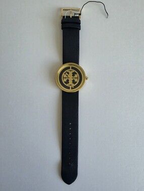Tory Burch Reva Gold-Tone Stainless Steel Watch Blue Leather Strap TBW4021
